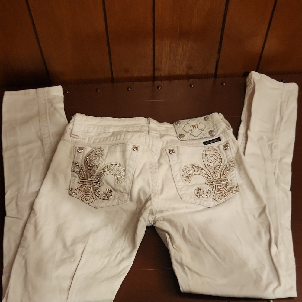 Miss Me Women's Cream Boot Cut Jeans with Embellishments